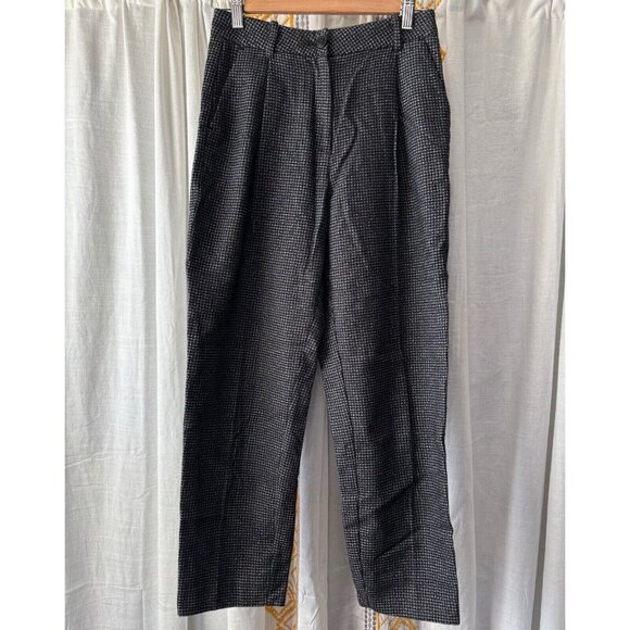 Allsaints Mara Puppytooth Straight Trouser Pants (Sz 2) Pleated Italian Cloth - Picture 2 of 11
